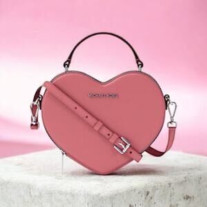 MICHAEL KORS HEART SHAPED JET SET CROSSBODY HAND BAG PURSE HIBISCUS PINK NEW!
